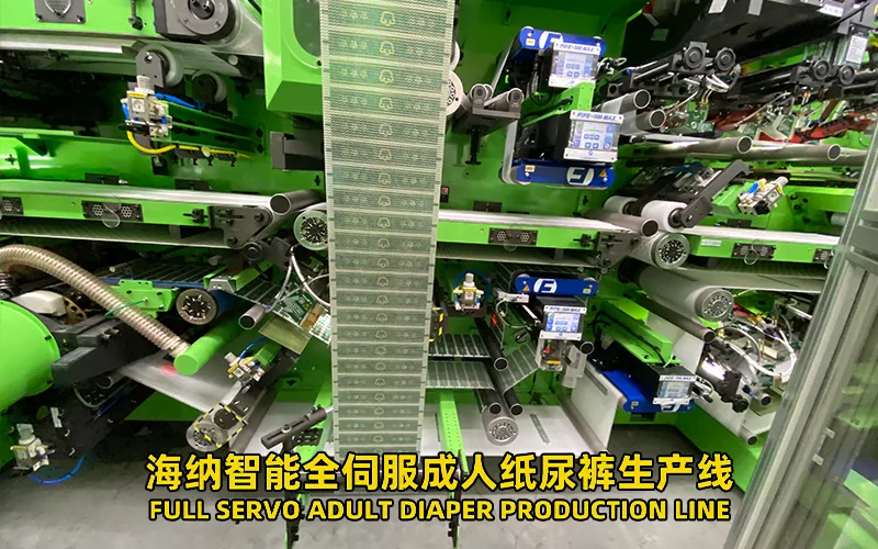 Baby diaper manufacturing line configured with sequential converting modules